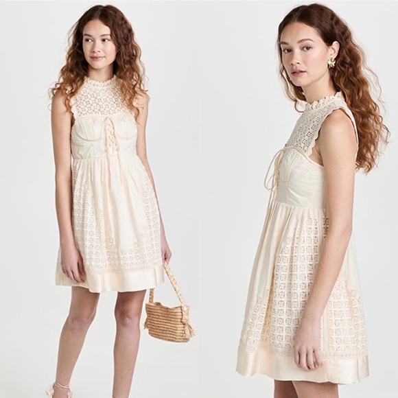 NWT ULLA JOHNSON Sabrina Lace High Neck A-Line Mini Dress - Picture 2 of 12